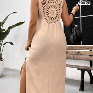 SHEIN Beige Maxi Dress with Crochet Back